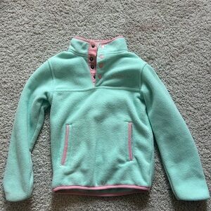 Girls Properly Tied Mint Green Fleece Pullover with Pink Accents